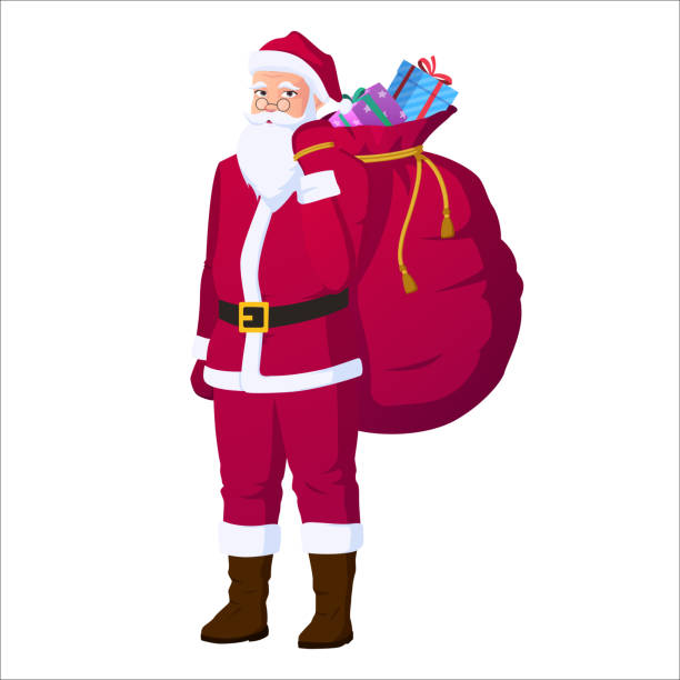 istock Santa Claus Carrying Big Gift Sack Bag, Christmas Vector Illustration 1354974472