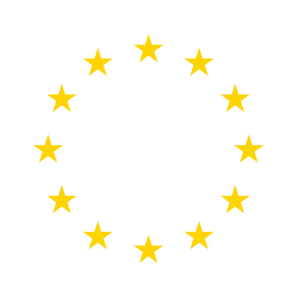 sternsymbole im kreis. gelbe europäische logos auf weißem hintergrund. eu-flagge. 12 gelbe sterne für die europäische union. abzeichen des euro militär, gemeinschaft, wirtschaft und rat. markt der eurozone. vektor - all european flags stock-grafiken, -clipart, -cartoons und -symbole