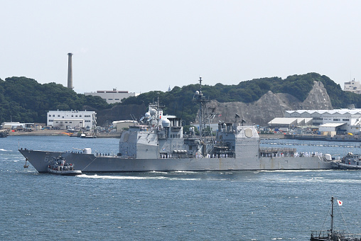 Kanagawa, Japan - September 03, 2009:United States Navy USS Cowpens (CG-63), Ticonderoga-class guided missile cruiser.