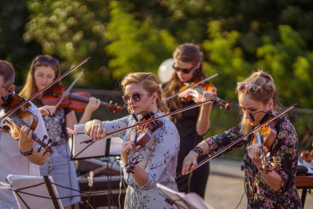istock Musical ensemble playing violin at outdoor concert 1354976233