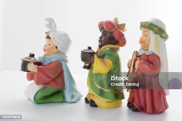 The Three Wise Men Melchior Gaspar And Baltasar Bring Gifts To The Baby Jesus Stock Photo - Download Image Now