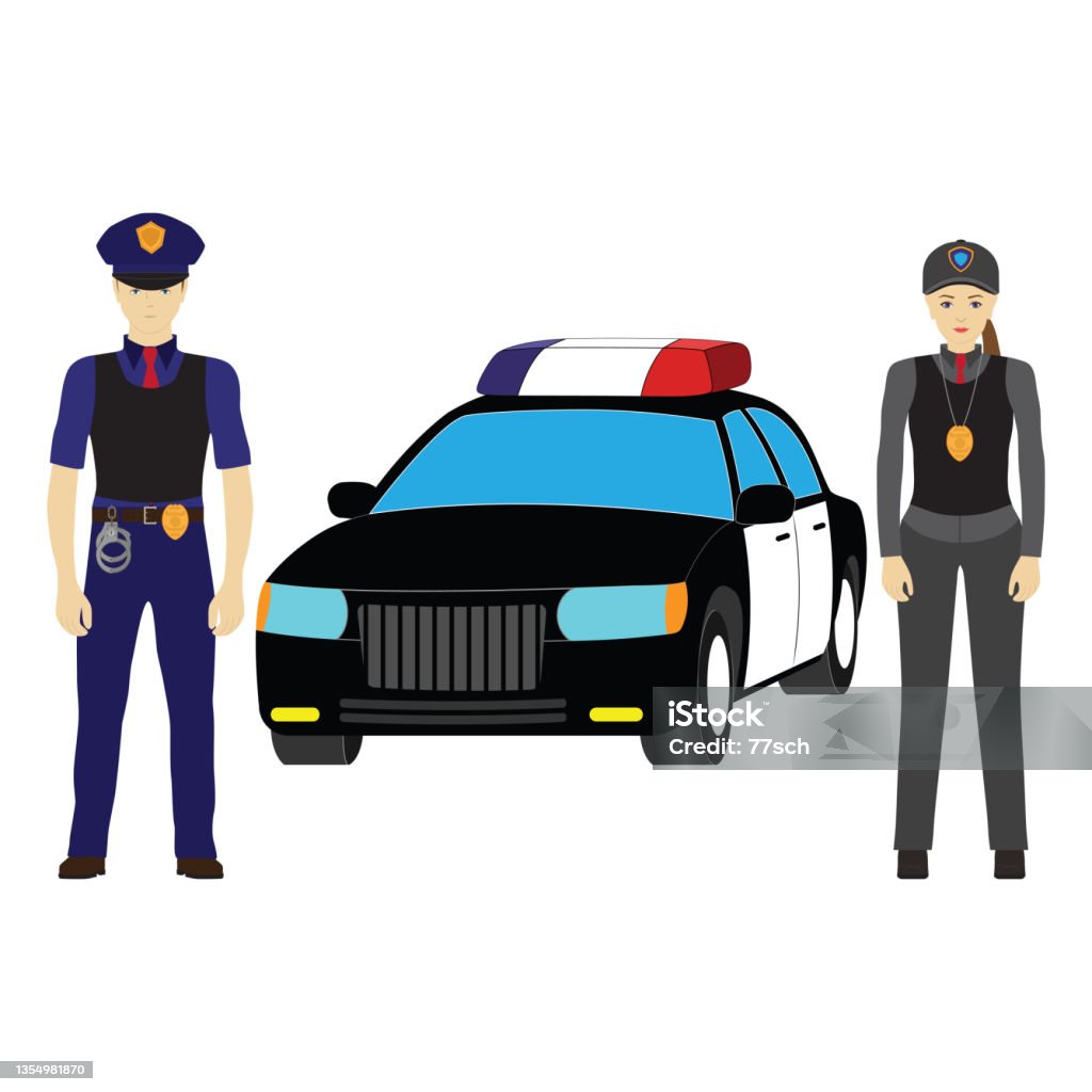 Police Officers Near The Police Car Stock Illustration - Download Image Now  - Action Movie, Alarm, Arrest - iStock