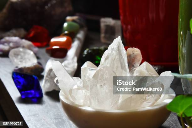 Clear Quartz Crystal Points Stock Photo - Download Image Now - Aura, Backgrounds, Black Color