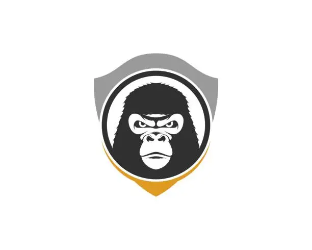 Vector illustration of Gorilla head in the shield protection logo