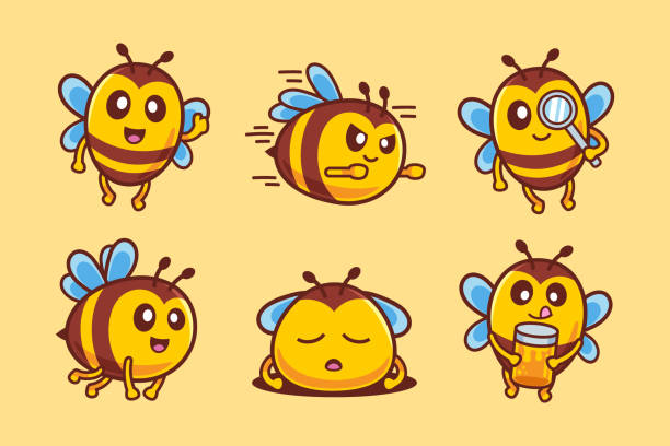 Collection of Cute Bee Cartoon Character Collection of Cute Bee Cartoon Character	in various poses bee costume stock illustrations