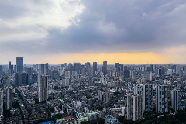 istock Dense modern buildings in Chengdu at dusk 1354997541