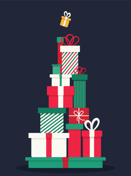 ilustraciones, imágenes clip art, dibujos animados e iconos de stock de árbol de regalos de navidad - regalos navidad