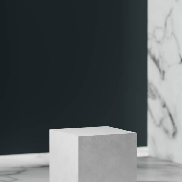 istock Product podium stage for mockup presentation, concrete, metal, texture, background 1354999385