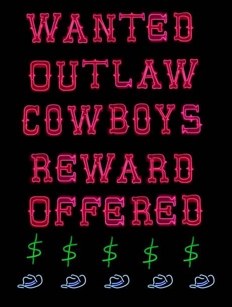 Wanted Outlaw Cowboys Reward Vintage Neon Sign stock photo
