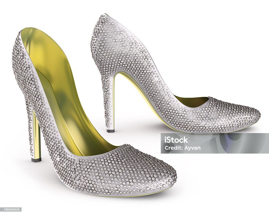 High heels shoes with diamonds High heels shoes isolated on white Diamond - Gemstone Stock Photo