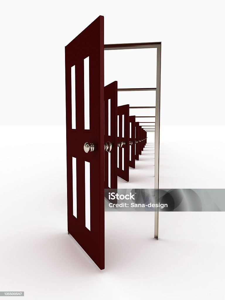 Molte porte aperte isolato su sfondo bianco. 3 D immagine - Foto stock royalty-free di Accessibilità