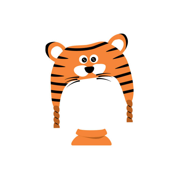 ilustrações de stock, clip art, desenhos animados e ícones de orange tiger hat with a muzzle, black stripes and scarf - clothing traditional culture chinese culture black