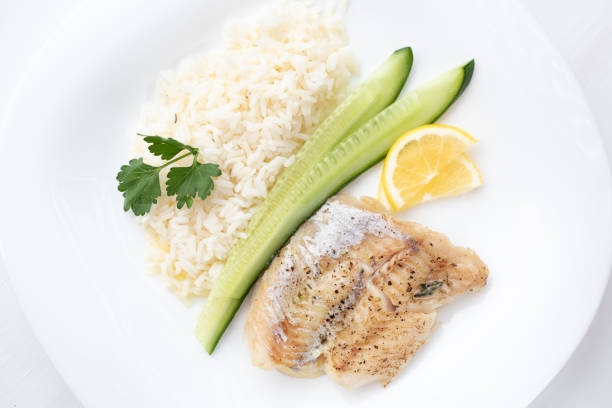 Homemade Lunch Chicken Breast with Rice and Salad