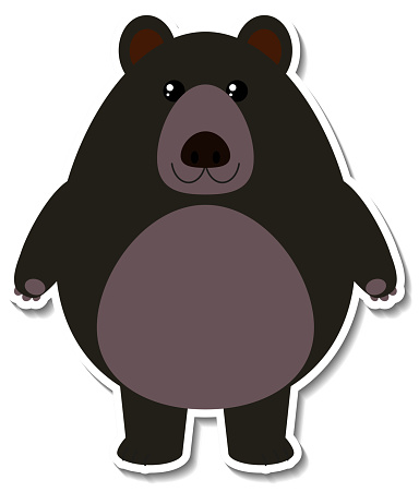 Chubby black bear animal cartoon sticker illustration