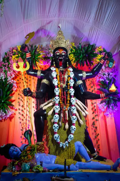 Idol of hindu goddess kali during navratri festival