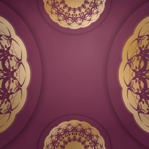 istock Template Flyer burgundy color with mandala gold ornament for your design. 1355020565
