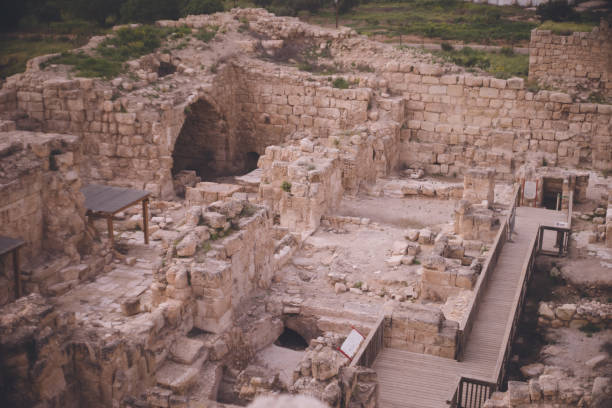 Ruins of a Roman bath in central Israel stock photo