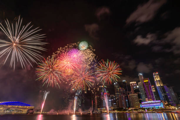 istock Singapore fireworks display countdown celebration at Marina Bay, Colorful New Year Firework 1355030309