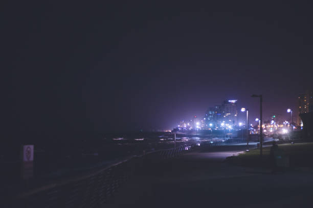 Night view of Tel Aviv, a city on the Mediterranean coast of Israel stock photo