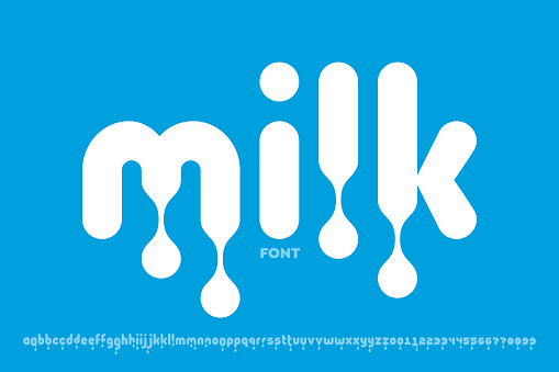 Milk font, dripping style alphabet letters design and numbers vector illustration