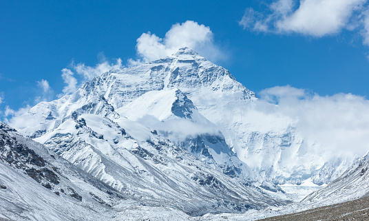 Mount Everest, north side of Mount Qomolangma, View from China's Mount Qomolangma Base Camp