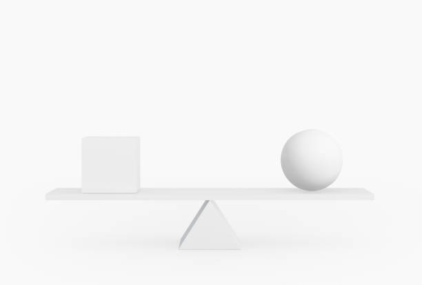 okrągły kształt i kwadratowy kształt balansujący na desce wyizolowanej na biało. - three dimensional three dimensional shape stability balance zdjęcia i obrazy z banku zdjęć
