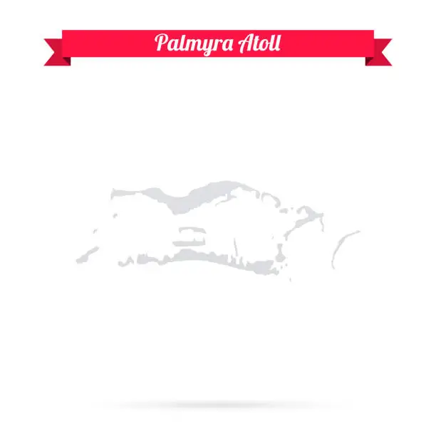 Vector illustration of Palmyra Atoll map on white background with red banner