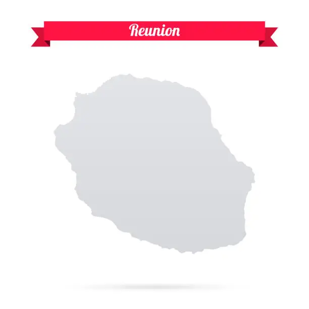Vector illustration of Reunion map on white background with red banner