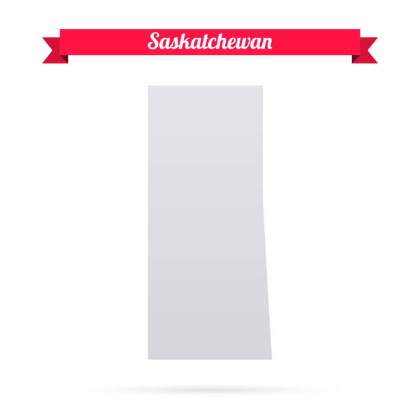 illustrations, cliparts, dessins animés et icônes de carte de la saskatchewan sur fond blanc avec bannière rouge - saskatchewan flag canada banner