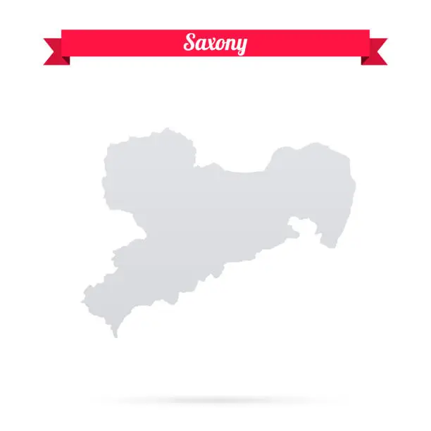 Vector illustration of Saxony map on white background with red banner