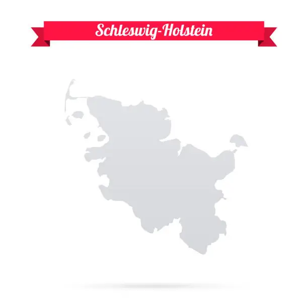 Vector illustration of Schleswig-Holstein map on white background with red banner