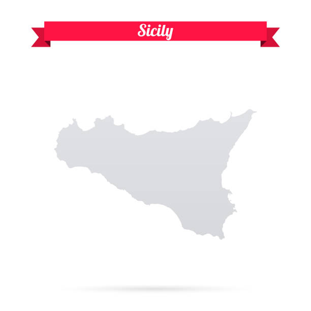 stockillustraties, clipart, cartoons en iconen met sicily map on white background with red banner - sicilië