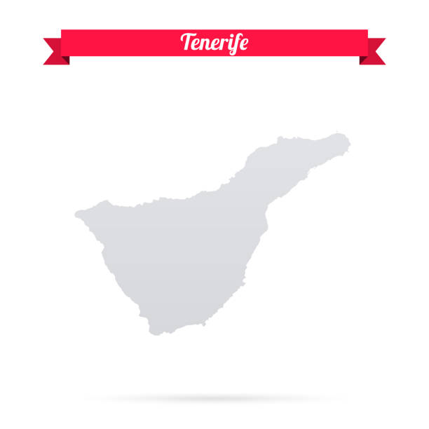 Tenerife map on white background with red banner Map of Tenerife isolated on a blank background and with his name on a red ribbon. Vector Illustration (EPS10, well layered and grouped). Easy to edit, manipulate, resize or colorize. Vector and Jpeg file of different sizes. tenerife stock illustrations
