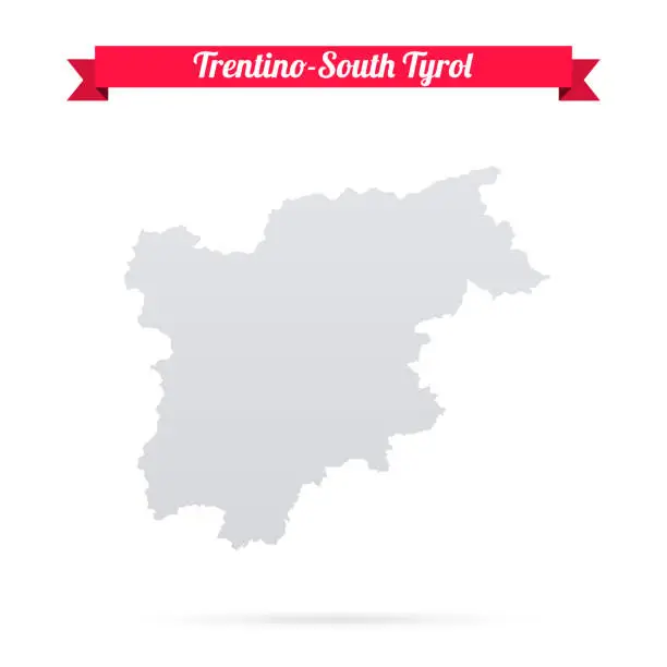 Vector illustration of Trentino-South Tyrol map on white background with red banner