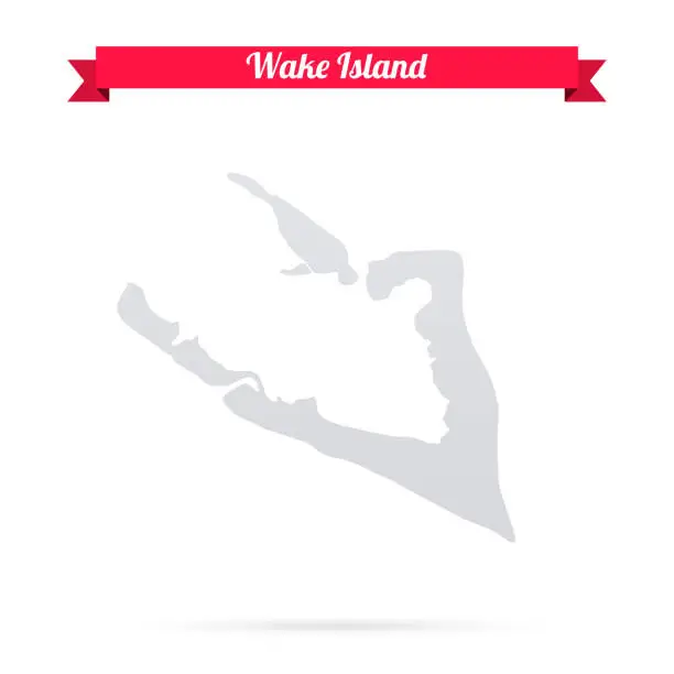 Vector illustration of Wake Island map on white background with red banner