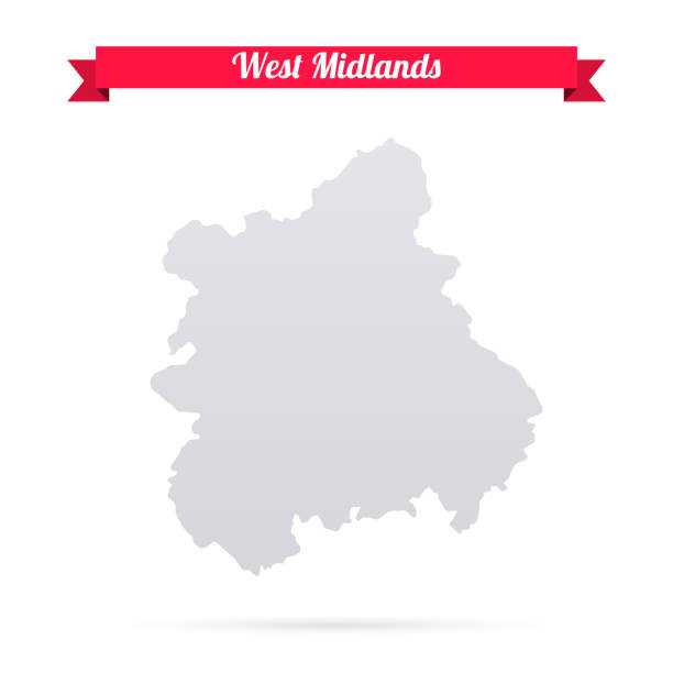 ilustraciones, imágenes clip art, dibujos animados e iconos de stock de mapa de west midlands sobre fondo blanco con banner rojo - west midlands