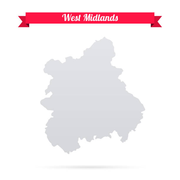 빨간색 배너가있는 흰색 배경에 웨스트 미들랜즈지도 - west midlands stock illustrations