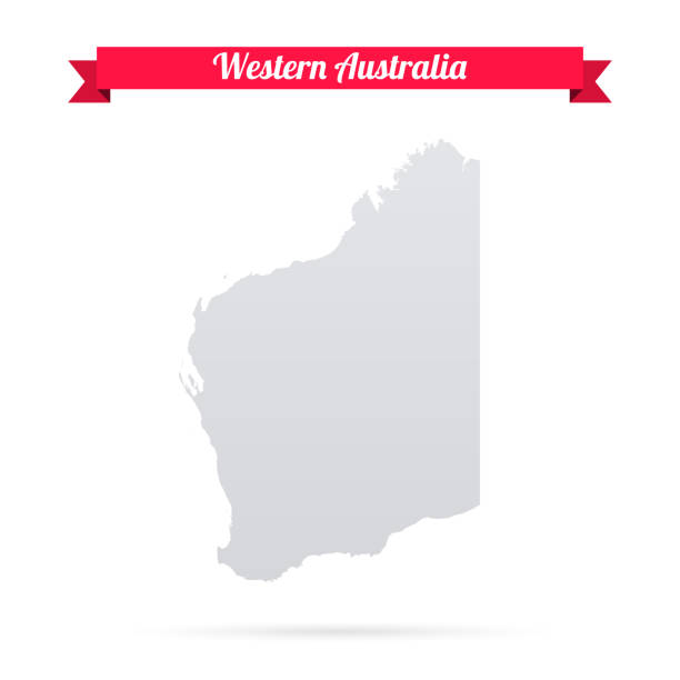 Western Australia map on white background with red banner Map of Western Australia isolated on a blank background and with his name on a red ribbon. Vector Illustration (EPS10, well layered and grouped). Easy to edit, manipulate, resize or colorize. Vector and Jpeg file of different sizes. western australia flag stock illustrations