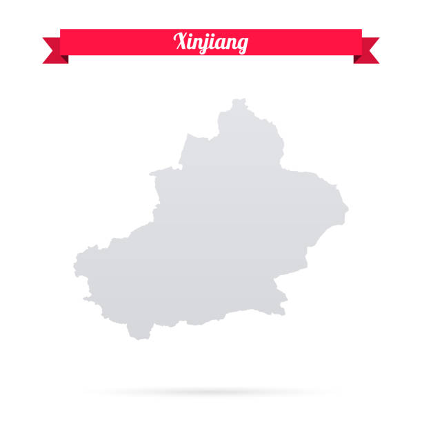 stockillustraties, clipart, cartoons en iconen met xinjiang map on white background with red banner - urumqi