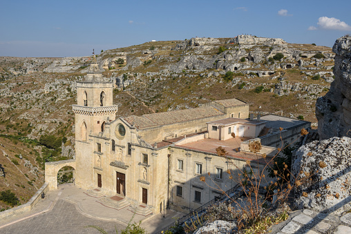 Matera, Italy - 19 September 2020: the church of Saint Pietro  Caveoso at Matera on Italy