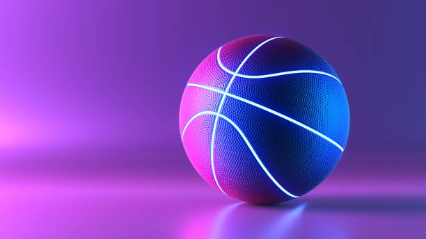 istock Basketball ball with glowing lines in neon lights 1355049821