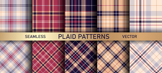 istock Seamless vector multicolor plaid patterns. Set of tartan backgrounds. Collection of stylish geometric designs for fabric, textile, wrapping etc. 1355049827