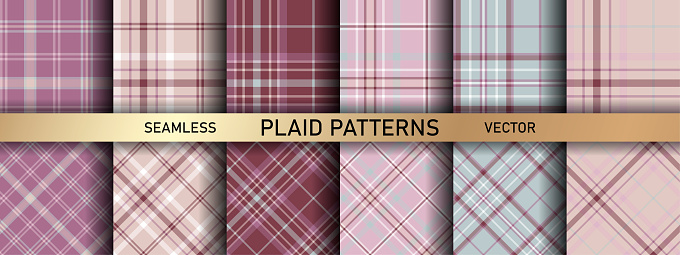 istock Seamless vector multicolor plaid patterns. Set of tartan backgrounds. Collection of stylish geometric designs for fabric, textile, wrapping etc. 1355049883