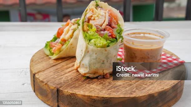 Wrap Salad Stock Photo - Download Image Now - Wrapping Paper, Chicken Meat, Tortilla - Flatbread