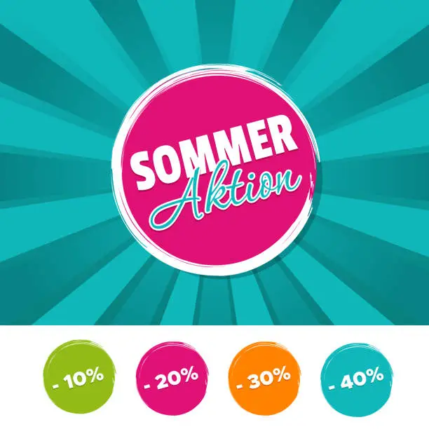 Vector illustration of Summer promotion banners and 10%, 20%, 30% & 40% reduced buttons. Eps10 Vector.