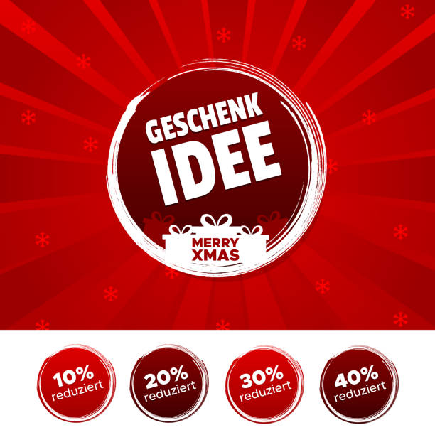 ilustraciones, imágenes clip art, dibujos animados e iconos de stock de botón de navidad de la idea de regalo con botones reducidos del 10%, 20%, 30% y 40%. - weihnachtskugel