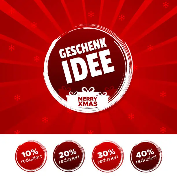 Vector illustration of Gift idea Christmas button with 10%, 20%, 30% & 40% reduced buttons.