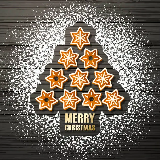 Vector illustration of Christmas Gingerbread Stars on Powdered Sugar