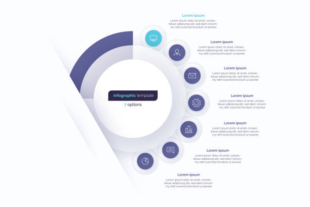 infografik-designvorlage mit sieben optionen. vektorillustration - 7 stock-grafiken, -clipart, -cartoons und -symbole