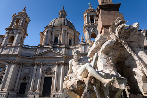 View from Piazza Navona (Navona Square) fountain in Roma, Lazio, Italy.\
